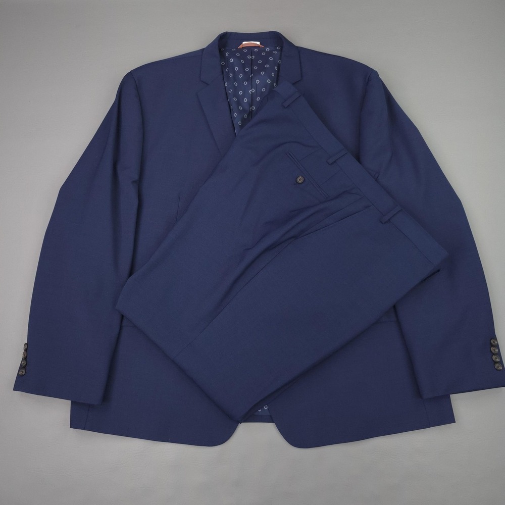 Crown & Ivy Suit Mens 54R 48x32 Blue Wool Blend Stretch 2 Piece Business Formal